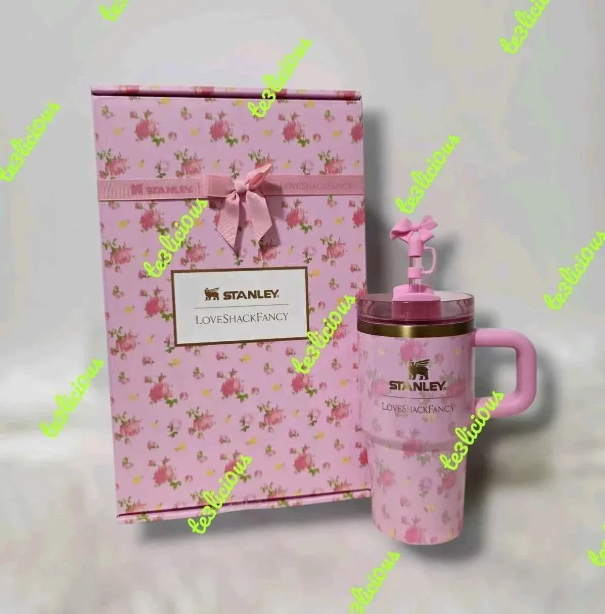 Stanley x LoveShackFancy Quencher H2.0 40 oz Tumbler – Pink Floral Insulated Stainless Steel Cup with Gift Box